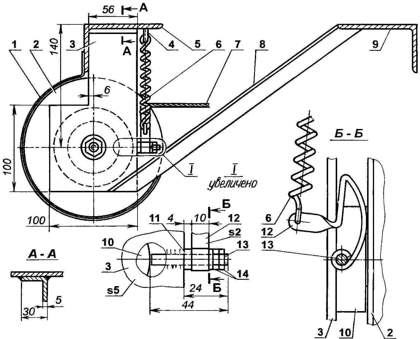 The layout of the winch and elements of its fastening to the frame of the tractor