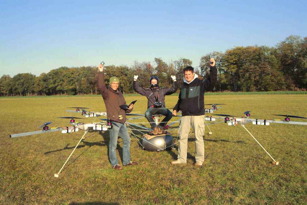 The team plans to develop a commercial version of the device (possibly hybrid: gas+electric), which can be in the air for at least an hour