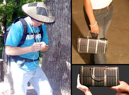 Hat and bag with the use of solar panels