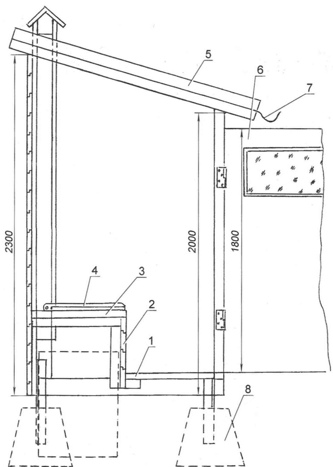 A vertical section of the toilet