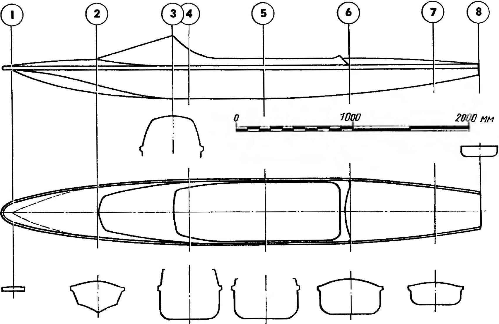 The theoretical drawing of the hull equiped