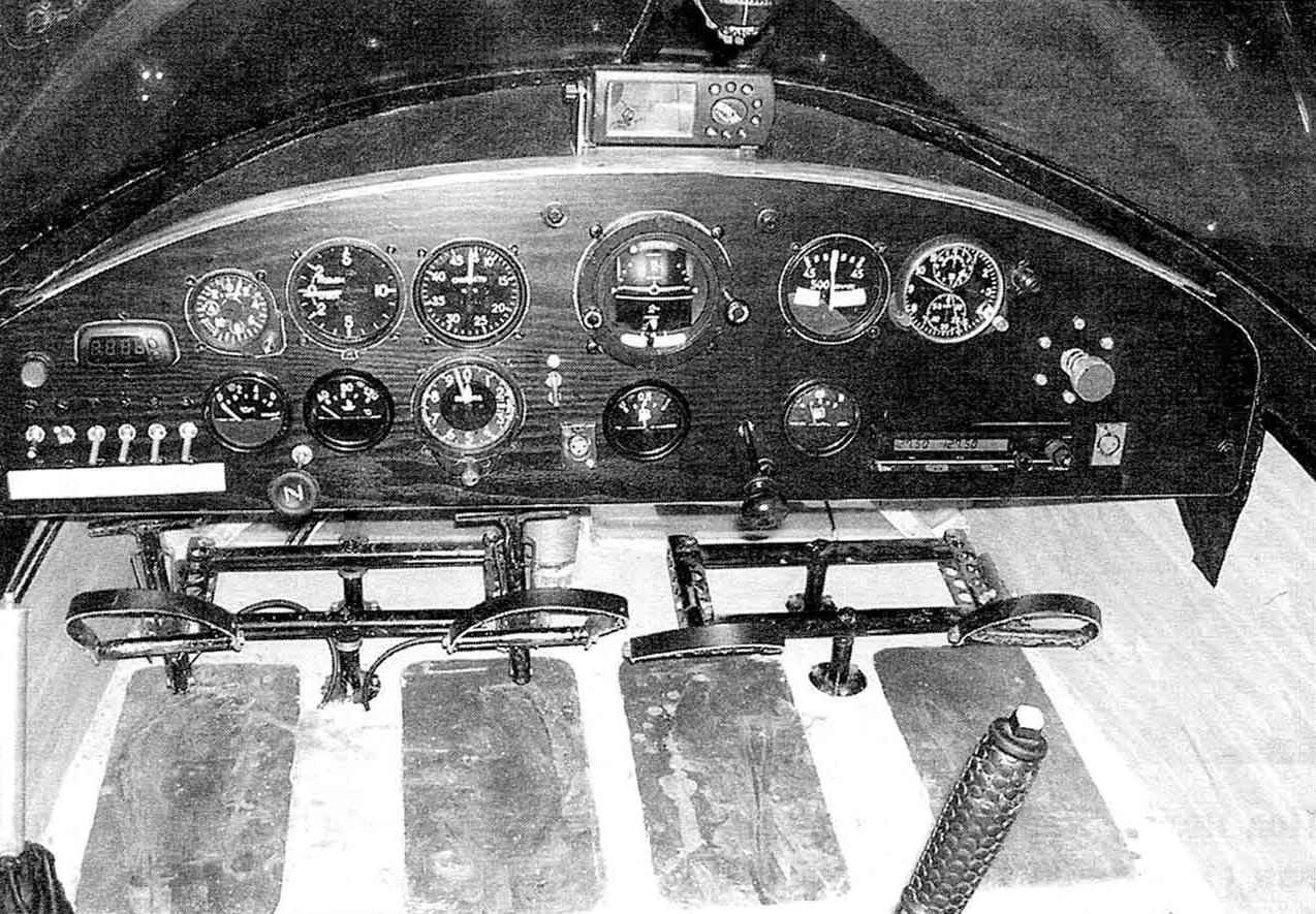 Dashboard, under it — the pedals control the rudder and tail wheel. In the foreground is a BLONDE, left—stick control flaps