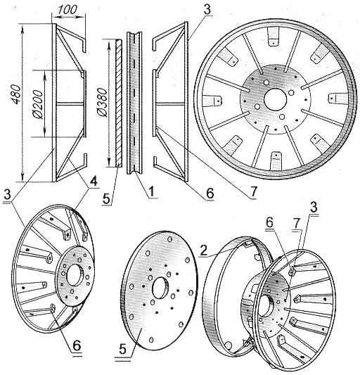 Переднее (управляемое) колесо (все крепёжные отверстия в деталях — под болты М6