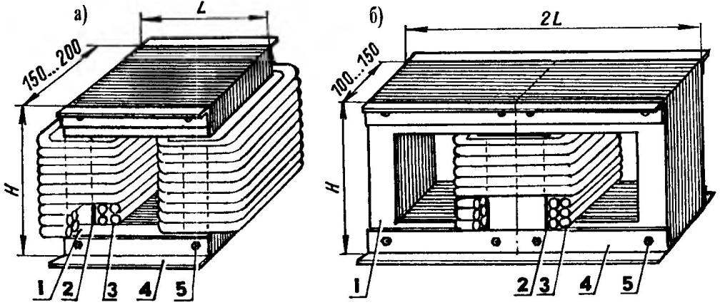 Scheme rectifier-grossartige unit, as well as options of the welding choke in the core magnetodiode (a) and on armor (b), sostavleniia of the two model cores core