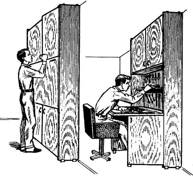 A Secretary's workshop (on the left in the inoperative position, to the right in working position)