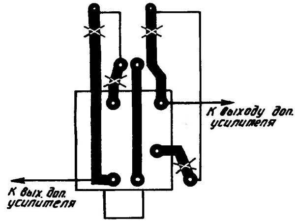 Исправления (а) в штатном усилителе и встраивание тумблера в блок электропитания (б)