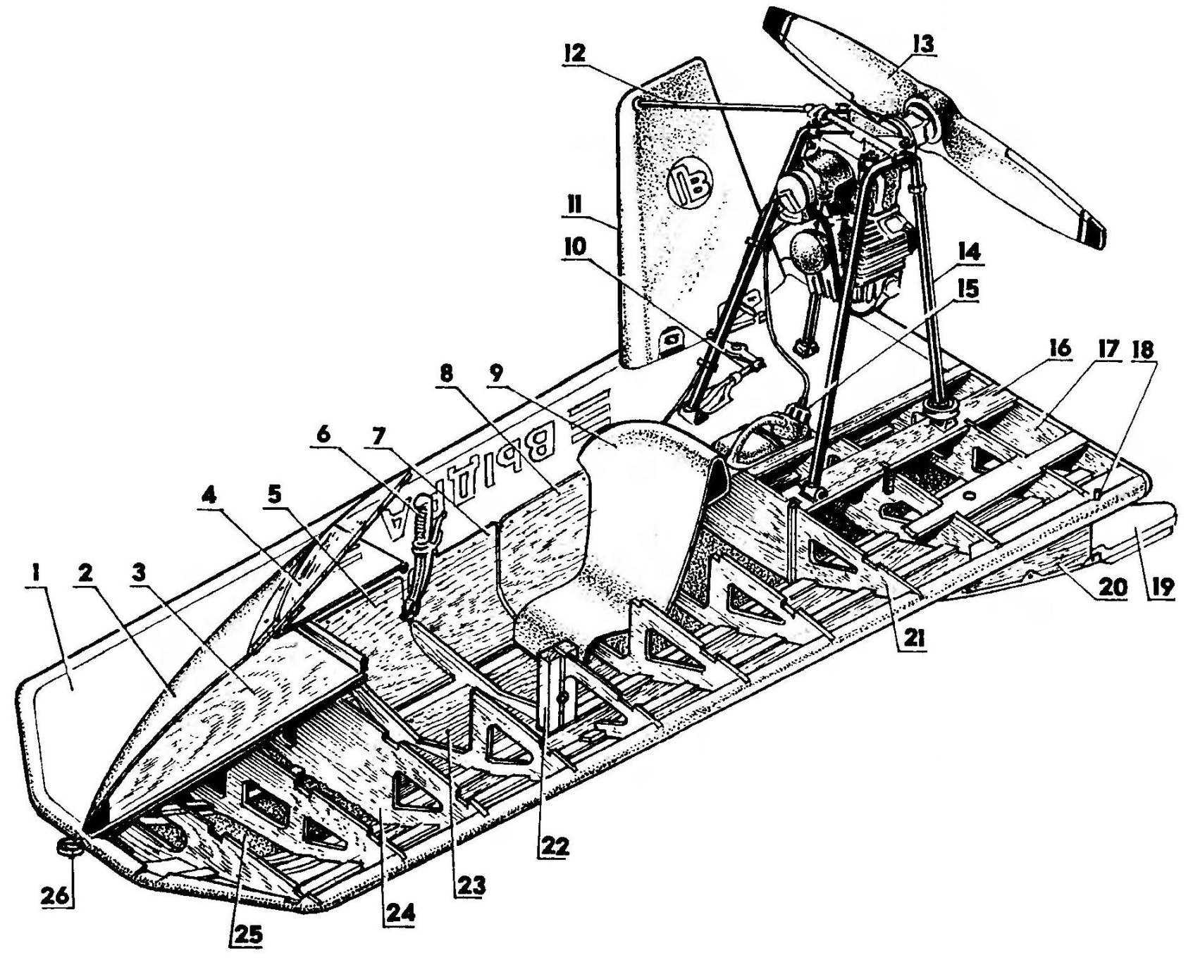 The layout of the snowmobile