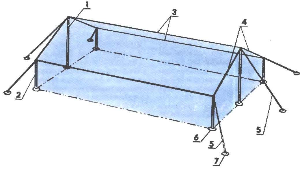 The rectangular frame of the greenhouse type tent