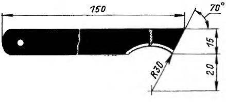 A knife for removing the wedges from the slots of the stator base of the motor.