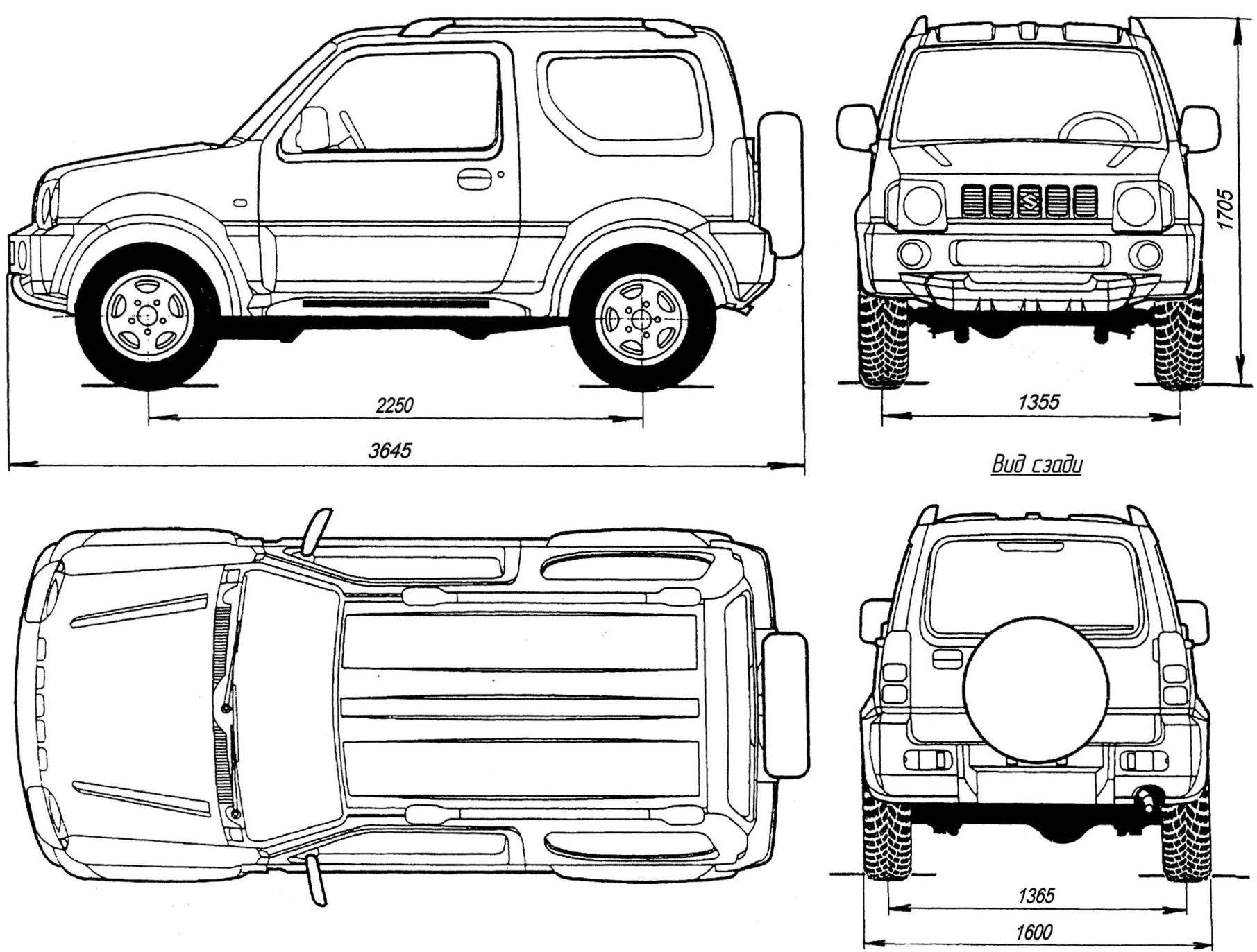Геометрическая схема Suzuki Jimny с кузовом типа «универсал»