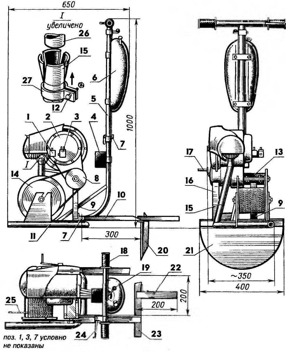 Мотолебедка «Крот» (электрические провода, трубопроводы и проводка управления условно не показаны)