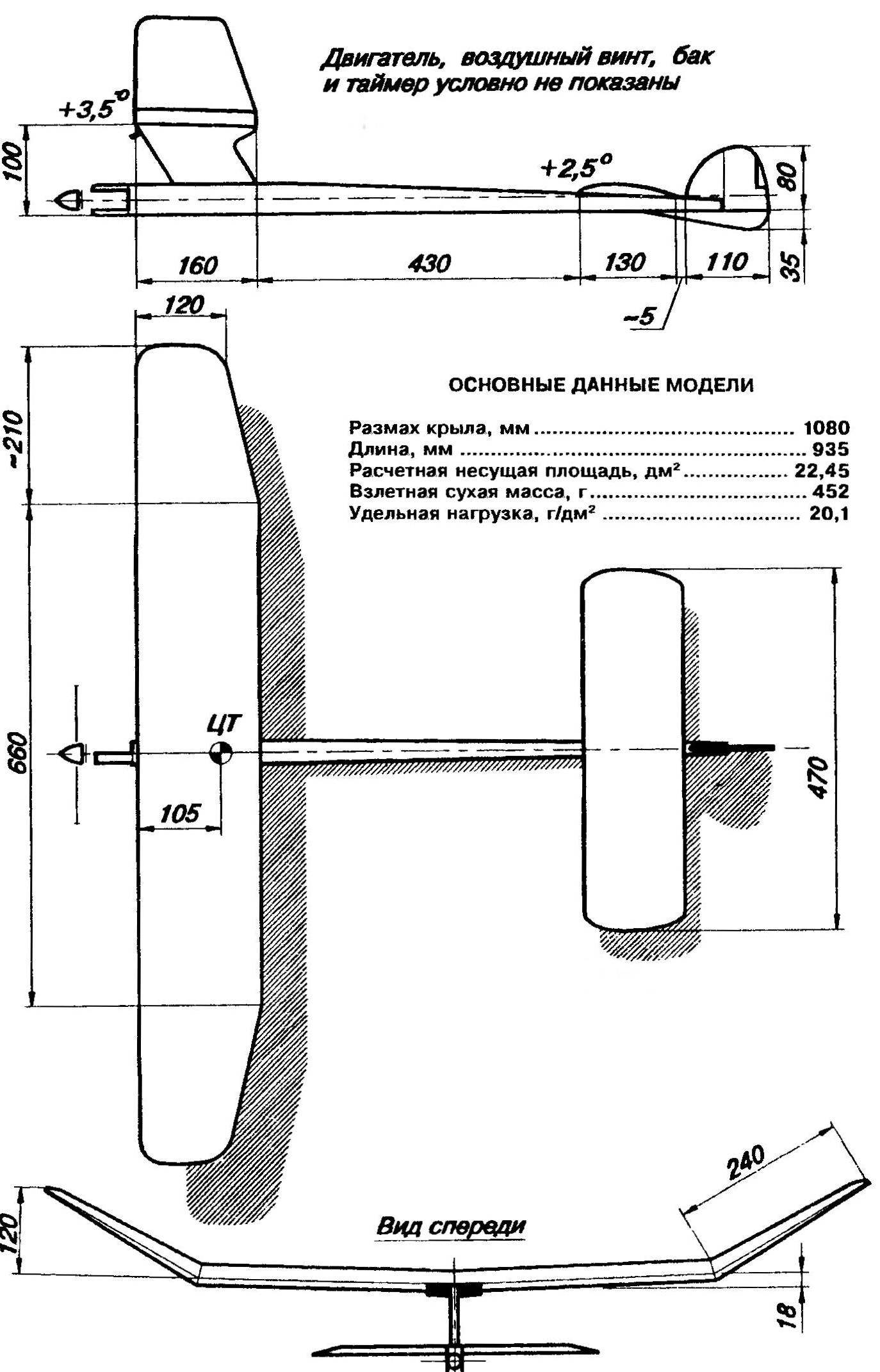 Основные геометрические параметры свободнолетающей таймерной авиамодели с двигателем внутреннего сгорания рабочим объемом 1,5 см