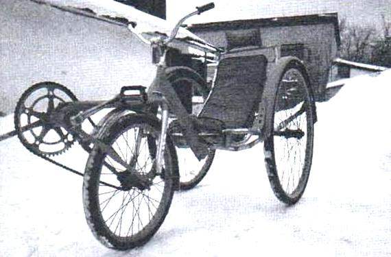 Веломобиль с передним ведущим и управляемым колесом и приводом конструкции В. Мазурчака