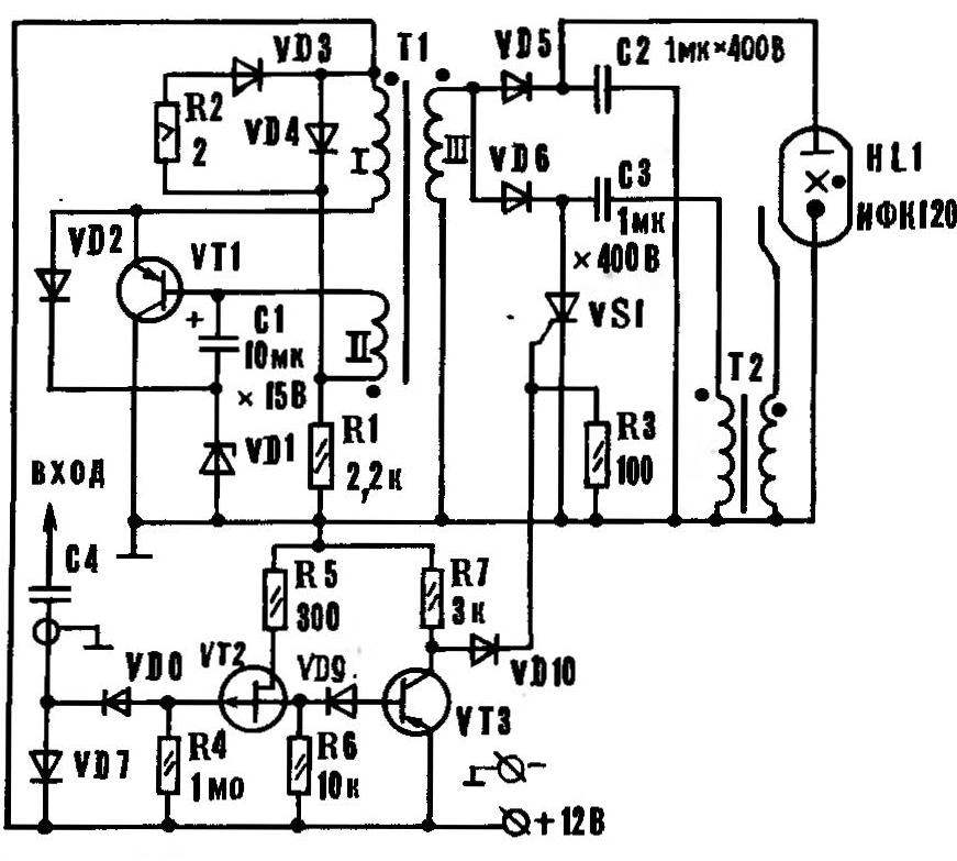 A circuit diagram of a self-made stroboscope