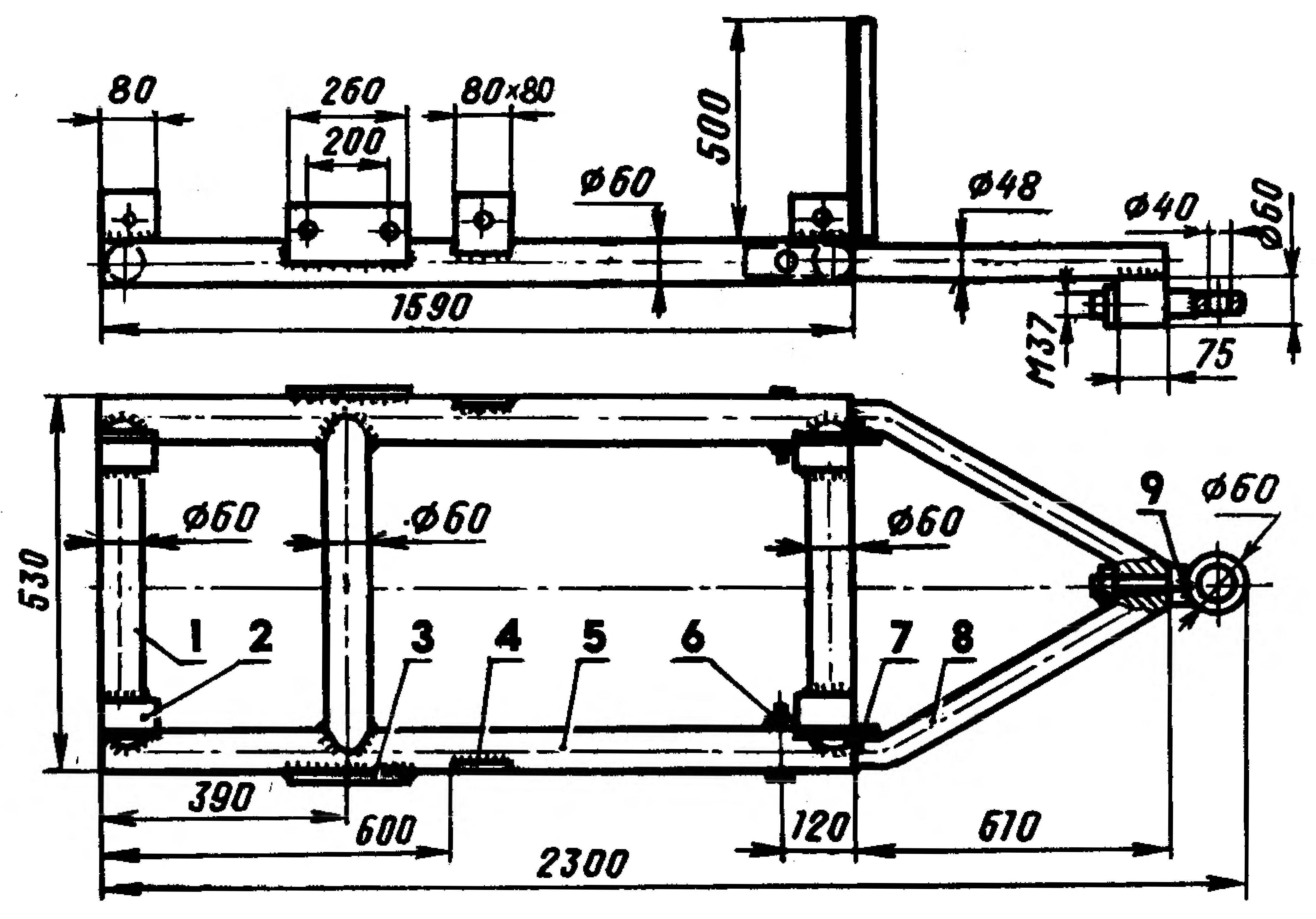 1. The frame of the truck-trailer Assembly with pole