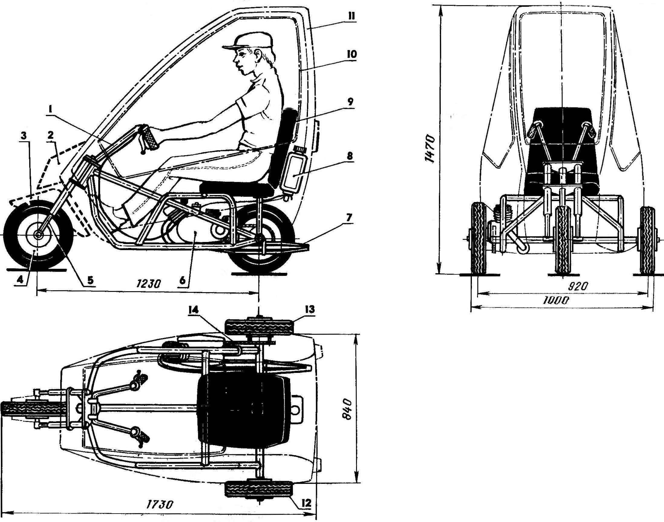 The layout of three-wheeled mokik