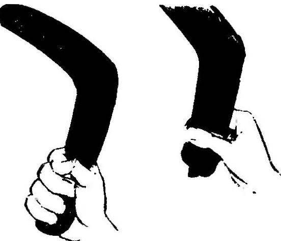 Two versions of the capture of the boomerang when throwing