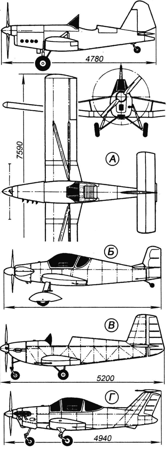 Компоновка самолёта «Фольксплан» VР-1 американского конструктора Эванса