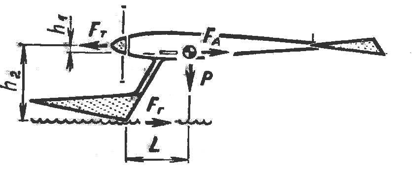 Fig. 2. The action of the loads on the model walking on aquadrome to the design speed.