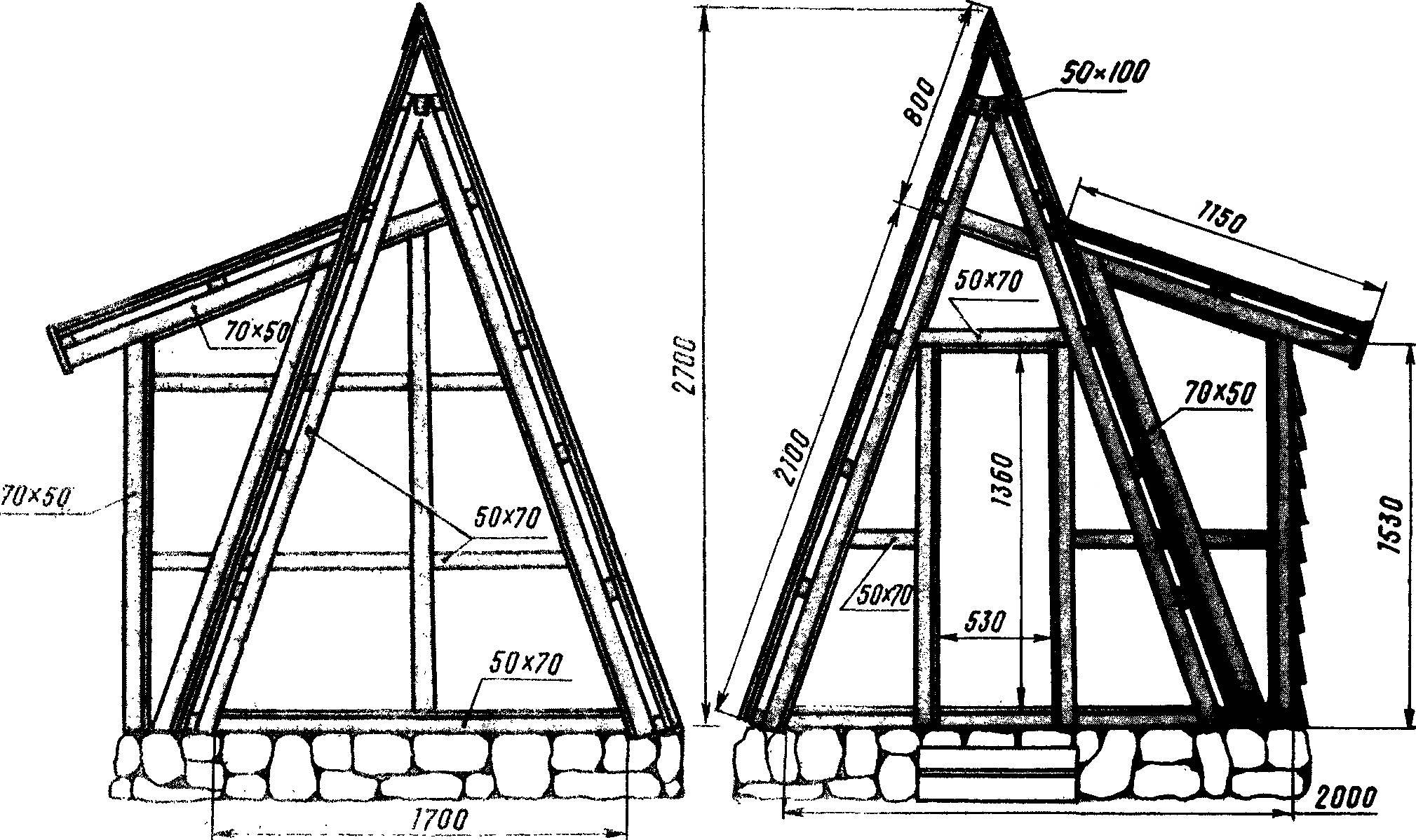 Garden house tent: the figure shows the types of front and rear facades.