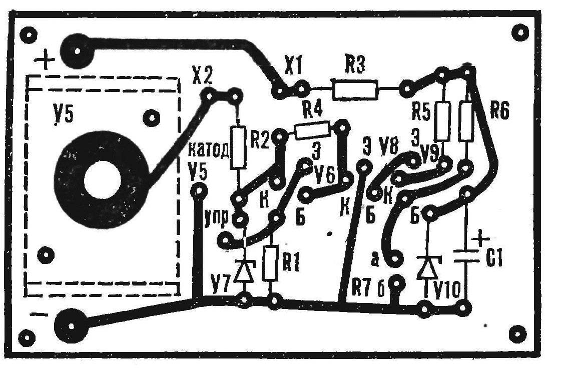 Fig. 5. The circuit Board of the thermostat with the layout of the parts.
