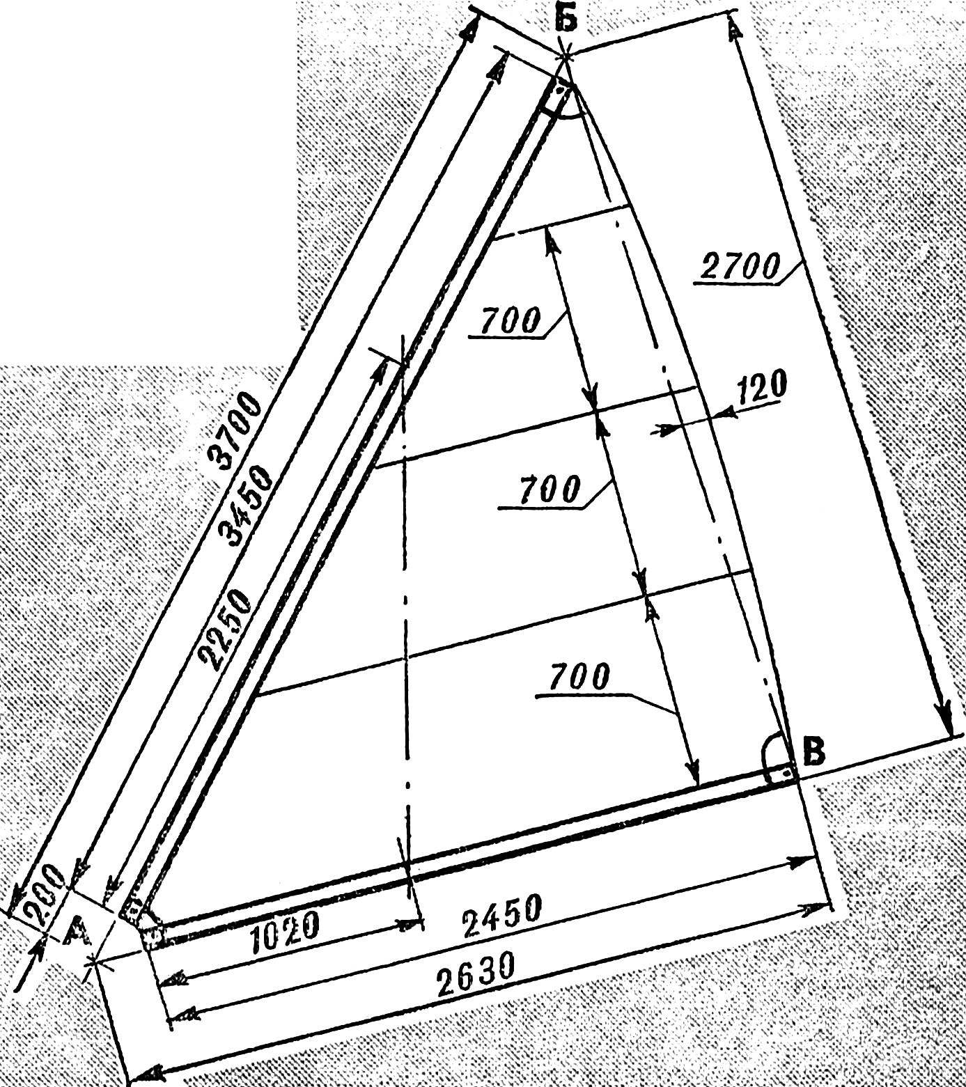 Geometrical scheme for the construction of the sail.
