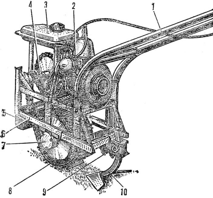 General view of the unicycle of the motor-plow