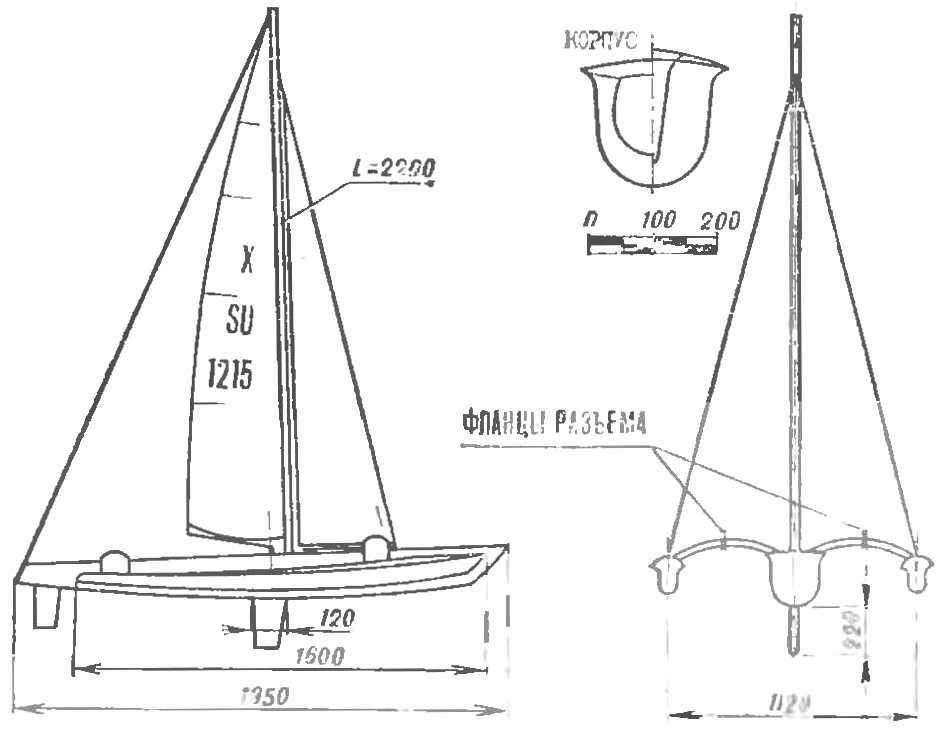 Fig. 4. Trimaran design And Osipova, and V. Ivanov (Voronezh); the square sails 7420 cm2, weight 8.5 kg.