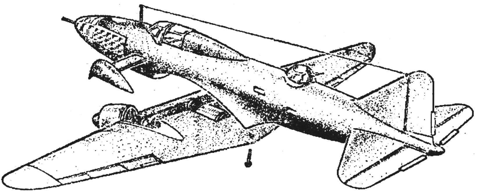 Рис. 3. Конструкция кордовой копии Ил-4 с мотоустановкой однодвигательной схемы.
