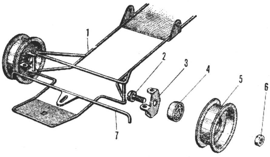 Device in the front axle of the model