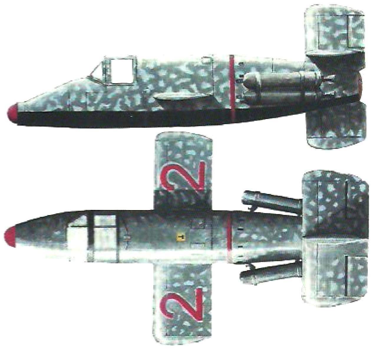 Прототип М-22 имел тёмно-серую окраску со светло-серыми пятнами неправильной формы по всему фону. Нижние поверхности были чёрными Бортовой номер 2-2 был красным