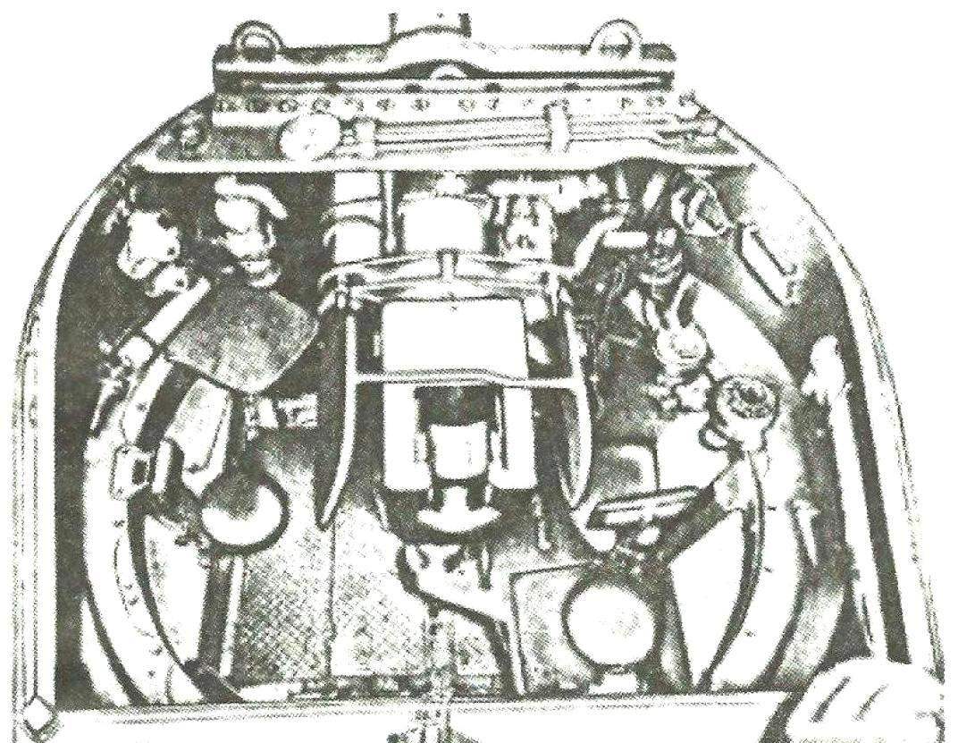 Tower M36. In the center of the breech part of the cannon to the left of her is gunner's station, on the right - charging