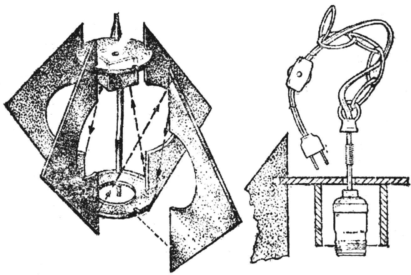 Fig. 1. The Assembly of the lamp. Arrows indicate the direction of winding the fishing line.