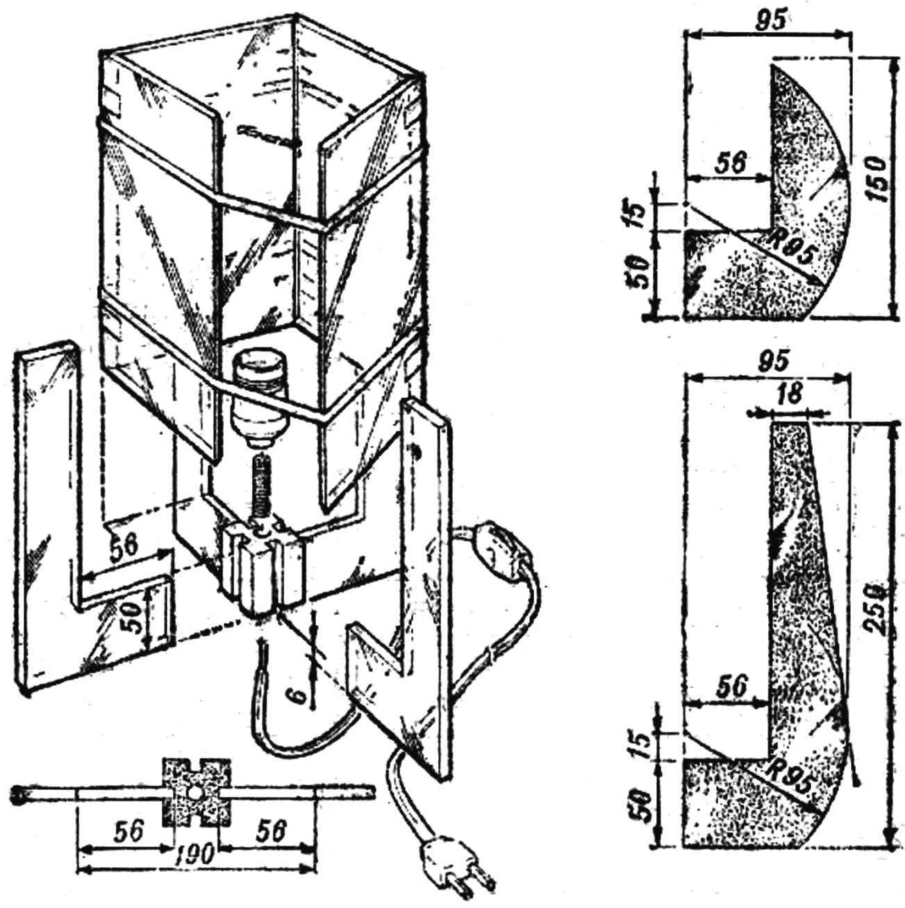 Fig. 4. Table lamp and its basic details. Right — the options supports.