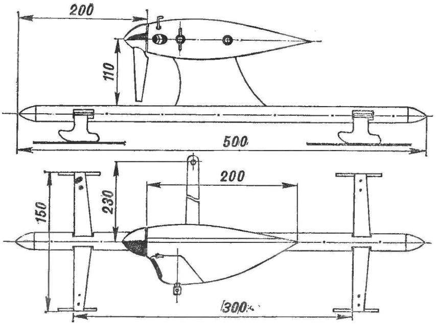 Рис. 1. Модель аэросаней с качающейся подвеской.