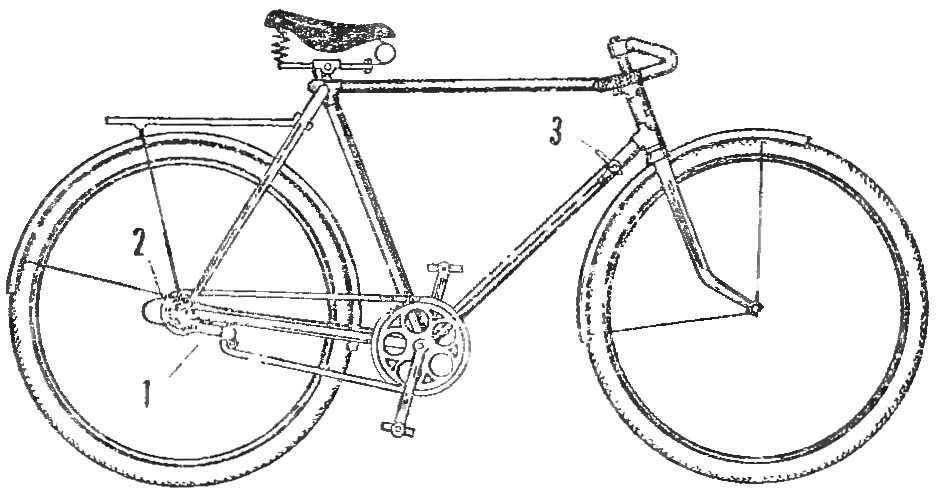 Общий вид велосипеда с установленным на нем переключателем скоростей