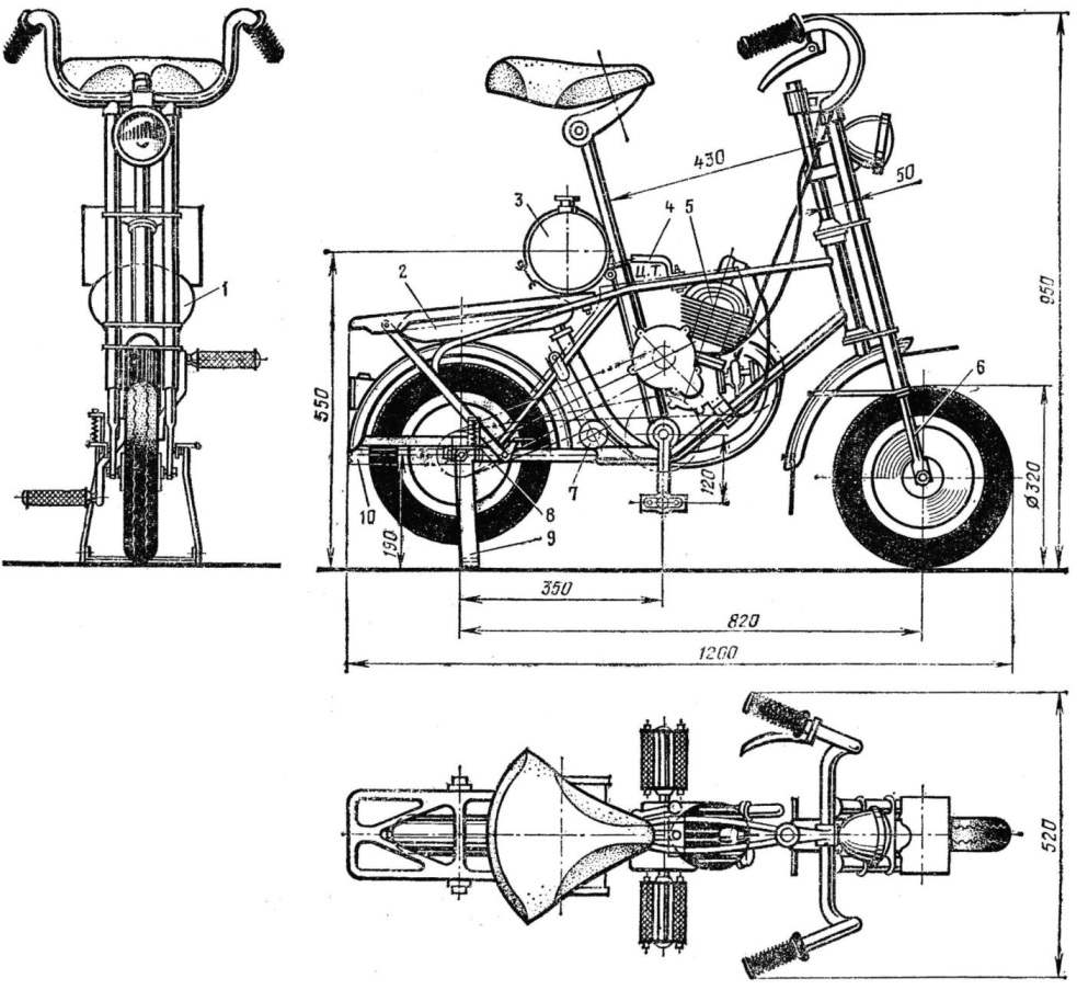 The layout of the moped