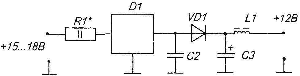 Schematic diagram of the antenna booster power supply / voltage regulator when you remove from the TV the voltage of 15 — 18