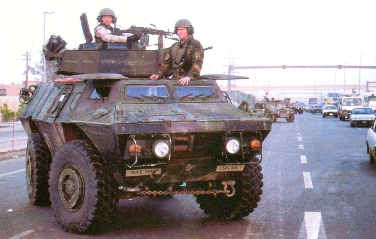 М1117 armored vehicle on patrol on the streets of Baghdad. 793 battalion 18th Military police brigade. Iraq, 2005