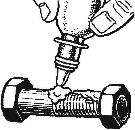 Glue fixation. Before the bolt is screwed the nut, the whole threaded portion of the bolt, or a portion of it, which will be under the nut prior to Assembly apply any glue: the nut will stay 