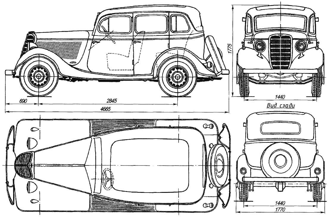 Геометрическая схема автомобиля ГАЗ М-1