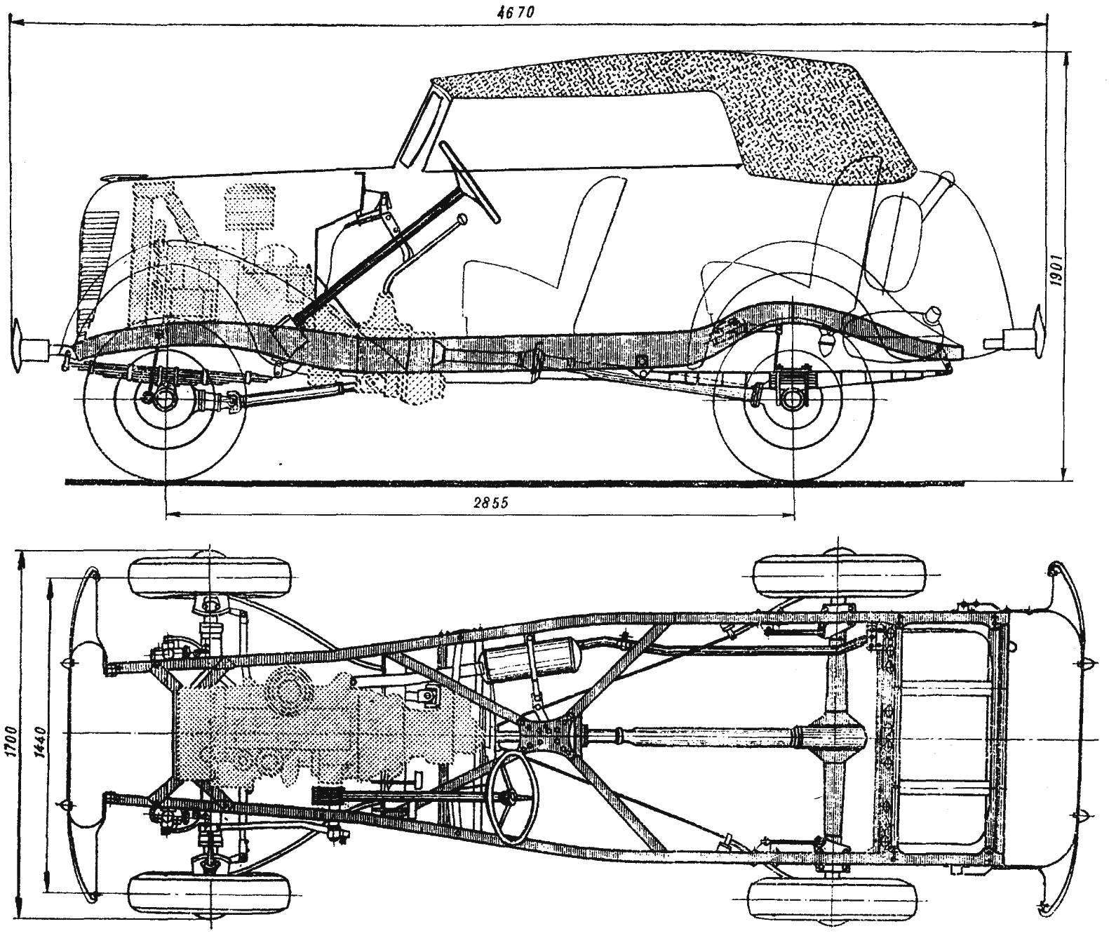 Layout all-wheel drive car GAZ-61-73