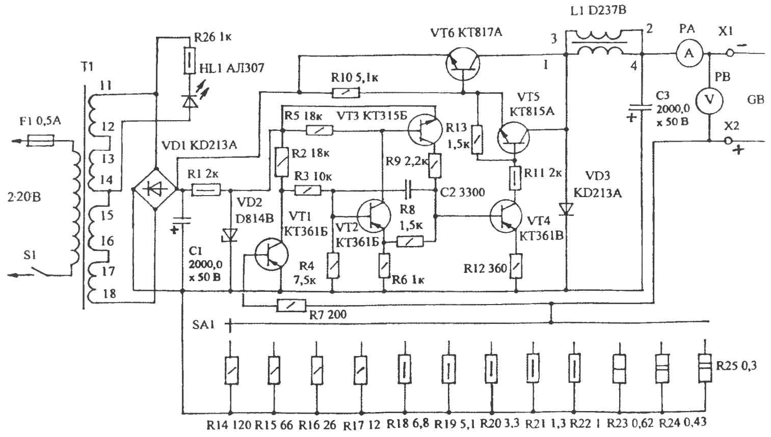A circuit diagram of a charger