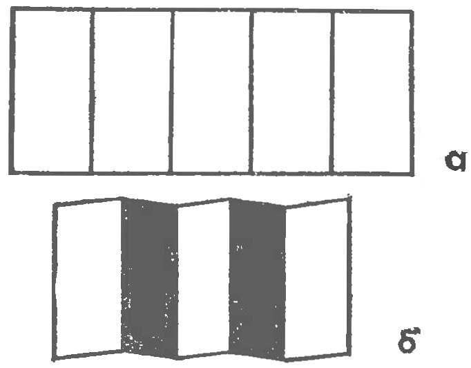 Fig. 1. Transformation worksheet with a grid of parallel cuts in the workpiece; and marking of paper b — accordion