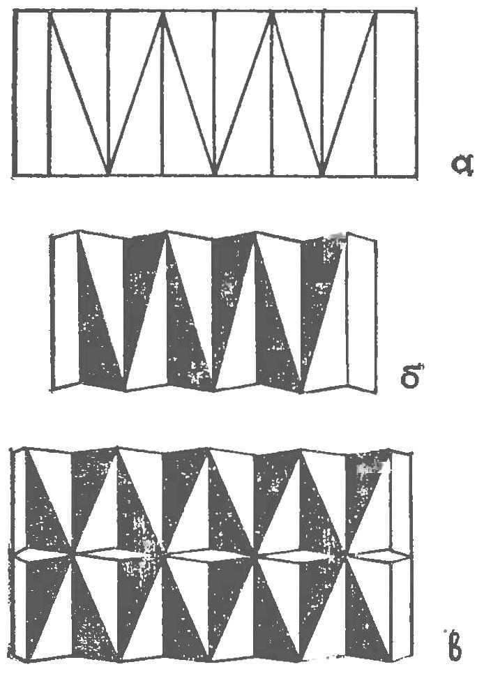 Fig. 3. Education elementary elevation: a — layout, b — folding, V — version sticker on the panel