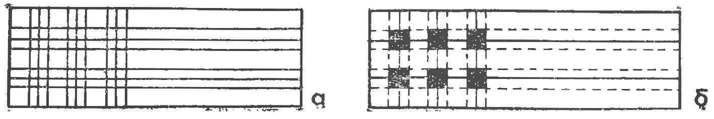 Fig. 5. The layout of blanks for the manufacture of caterpillar tracks and the partitioning scheme, b — the cut