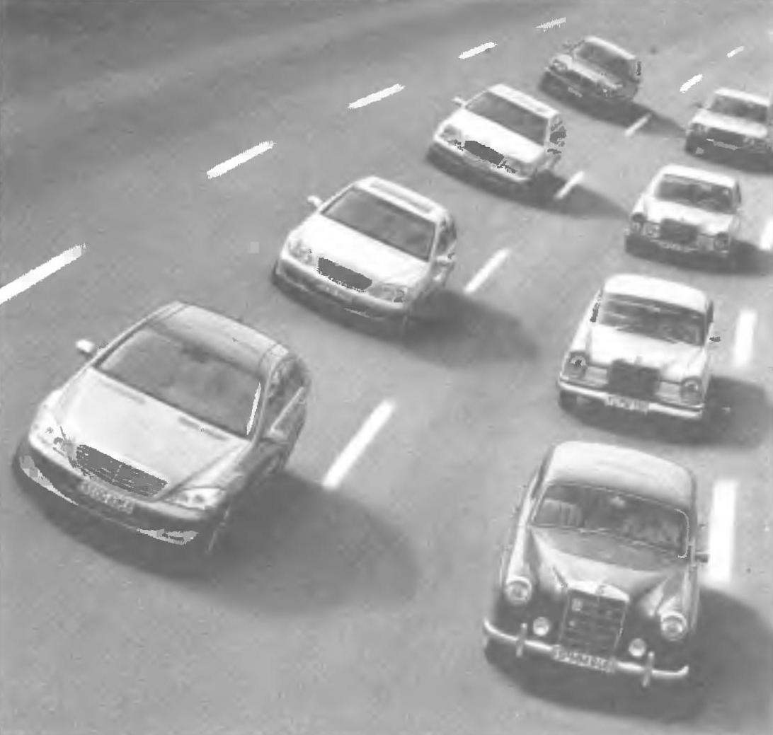 Mercedes-Benz S-Class W221 Series (front left) and its predecessors (front right Mercedes-Benz 220SE Series WI80 / 128 release in 1954)
