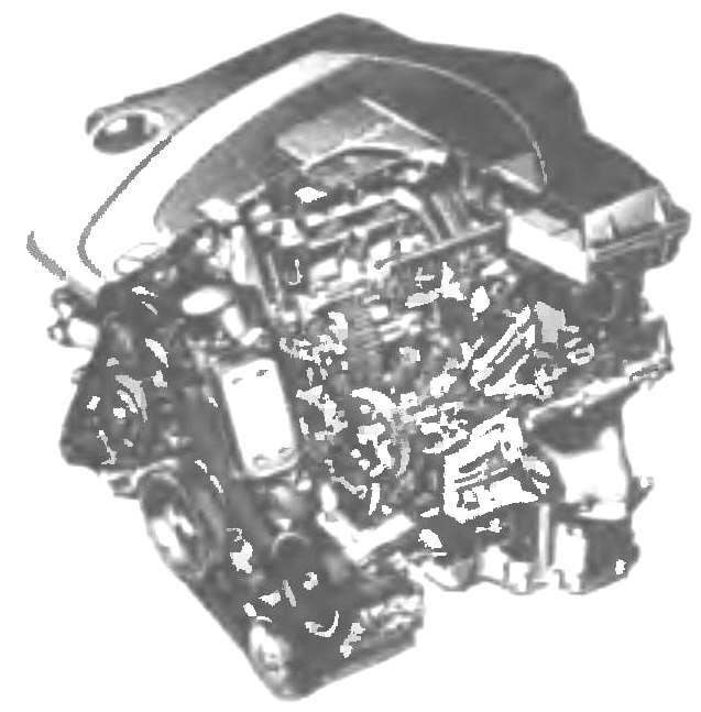 Бензиновые двигатели для автомобиля Merсedes-Benz S-класса серии W221. Слева вверху — 3,5-литровый 6-цилиндровый V-образный двигатель мощностью 272 л.с. Справа вверху— 5,5-литровый V -образный 12-цилиндровый двигатель мощностью 517 л.с. Внизу — новый 5,5-литровыи 8-цилиндровый V-образный двигатель мощностью 388 л.с. в сборе с автоматической 7-ступенчатойКПП