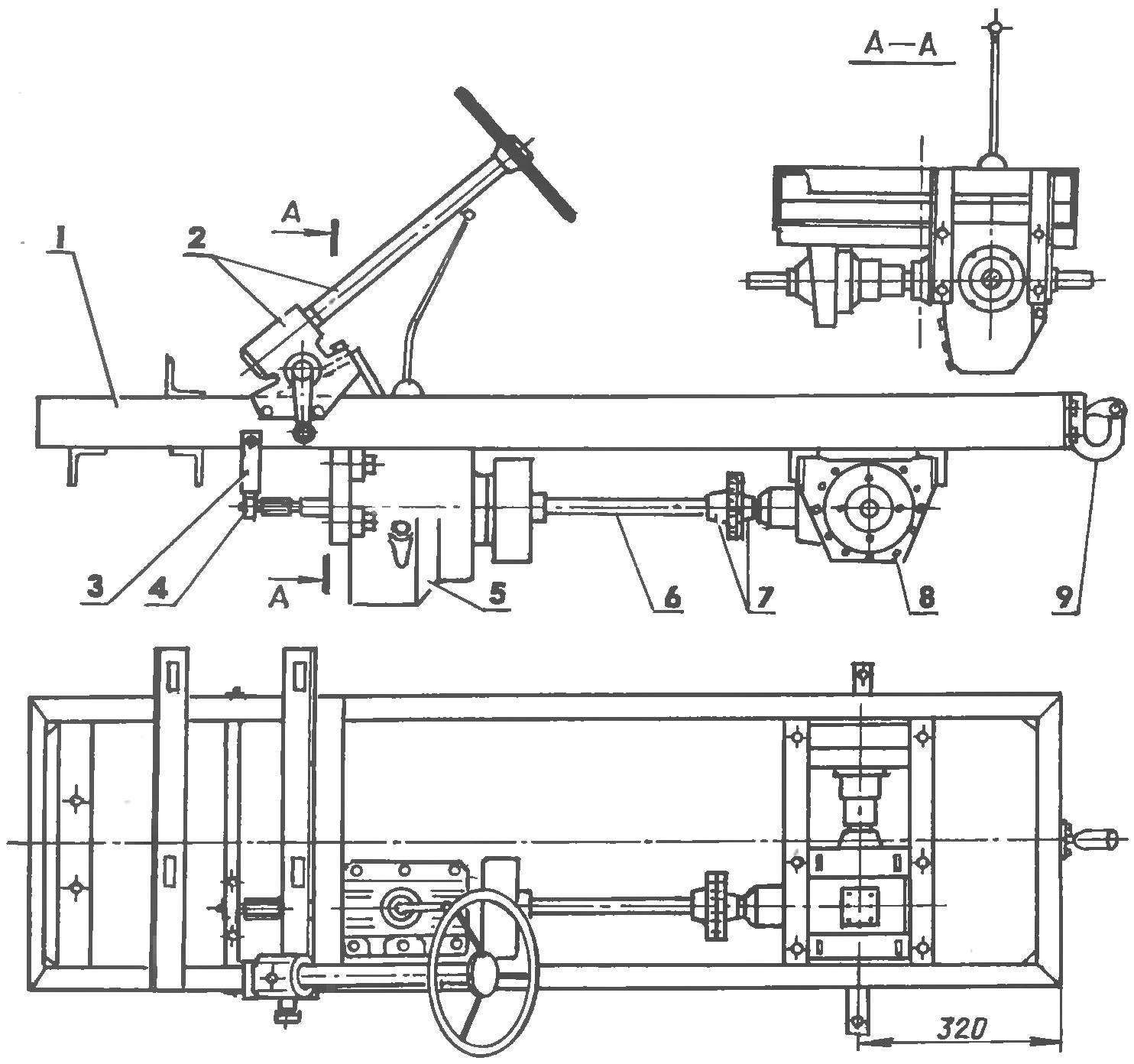 Location of the major components of the powertrain on the frame