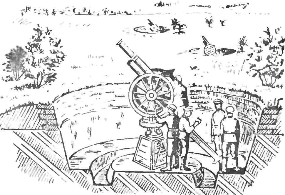 Рис. 1. Трехдюймовая полевая пушка на «противоаэропланной позиции».